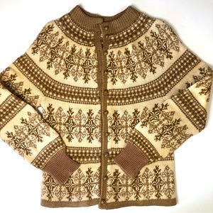 Vintage Paul Mage Cardigan Fair Isle Denmark 100% Wool Hand Knit Sweater SM